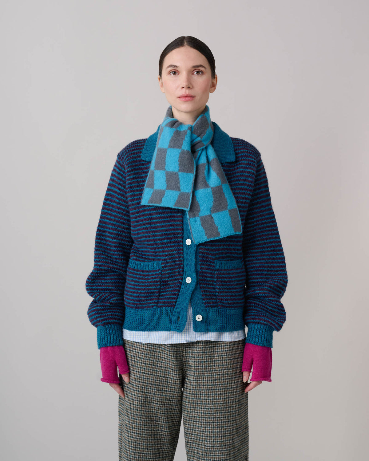 Mini Checkerboard Scarf - Aquamarine