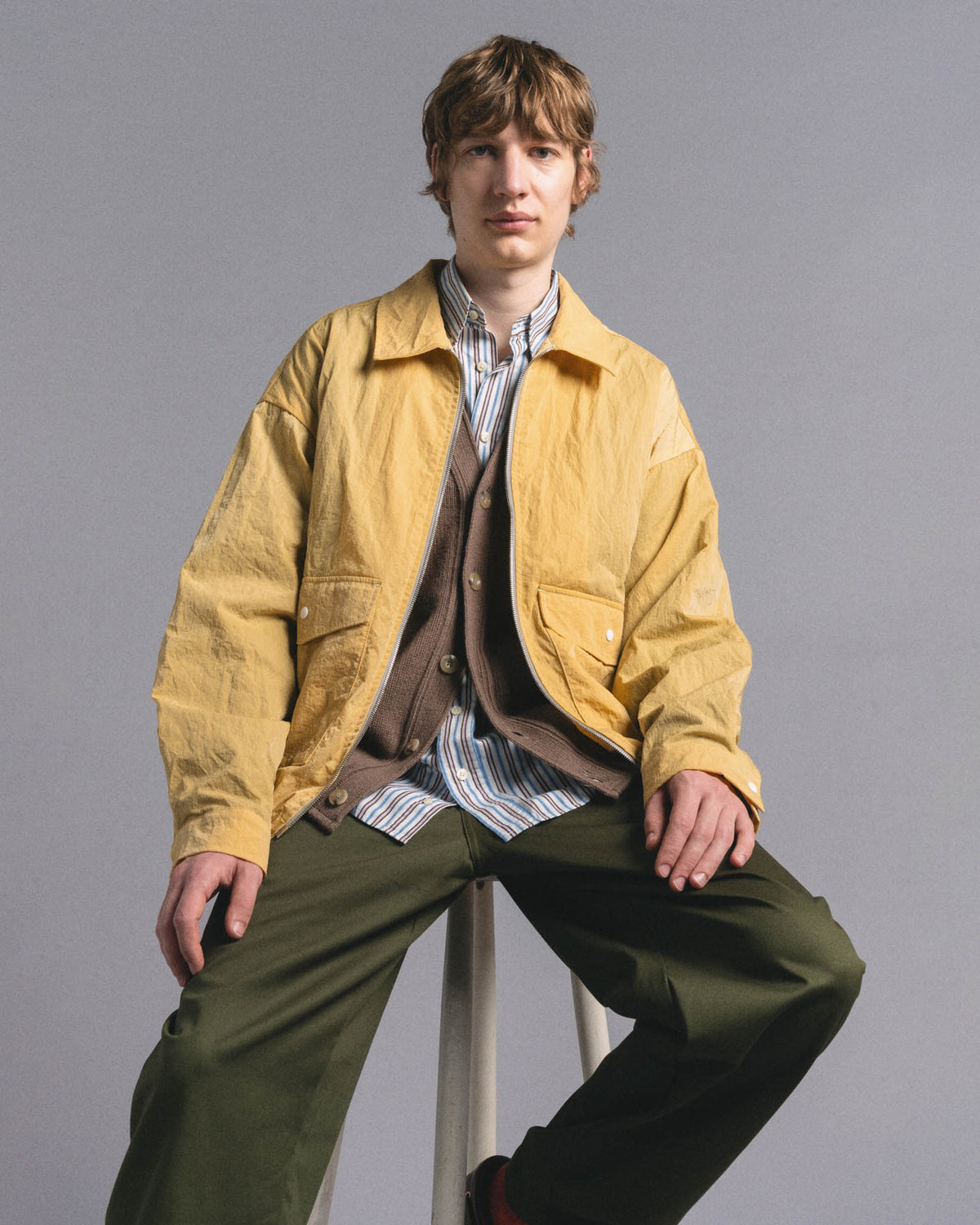Boxy Swing Jacket - Grungy Japanese Nylon Twill - Yellow