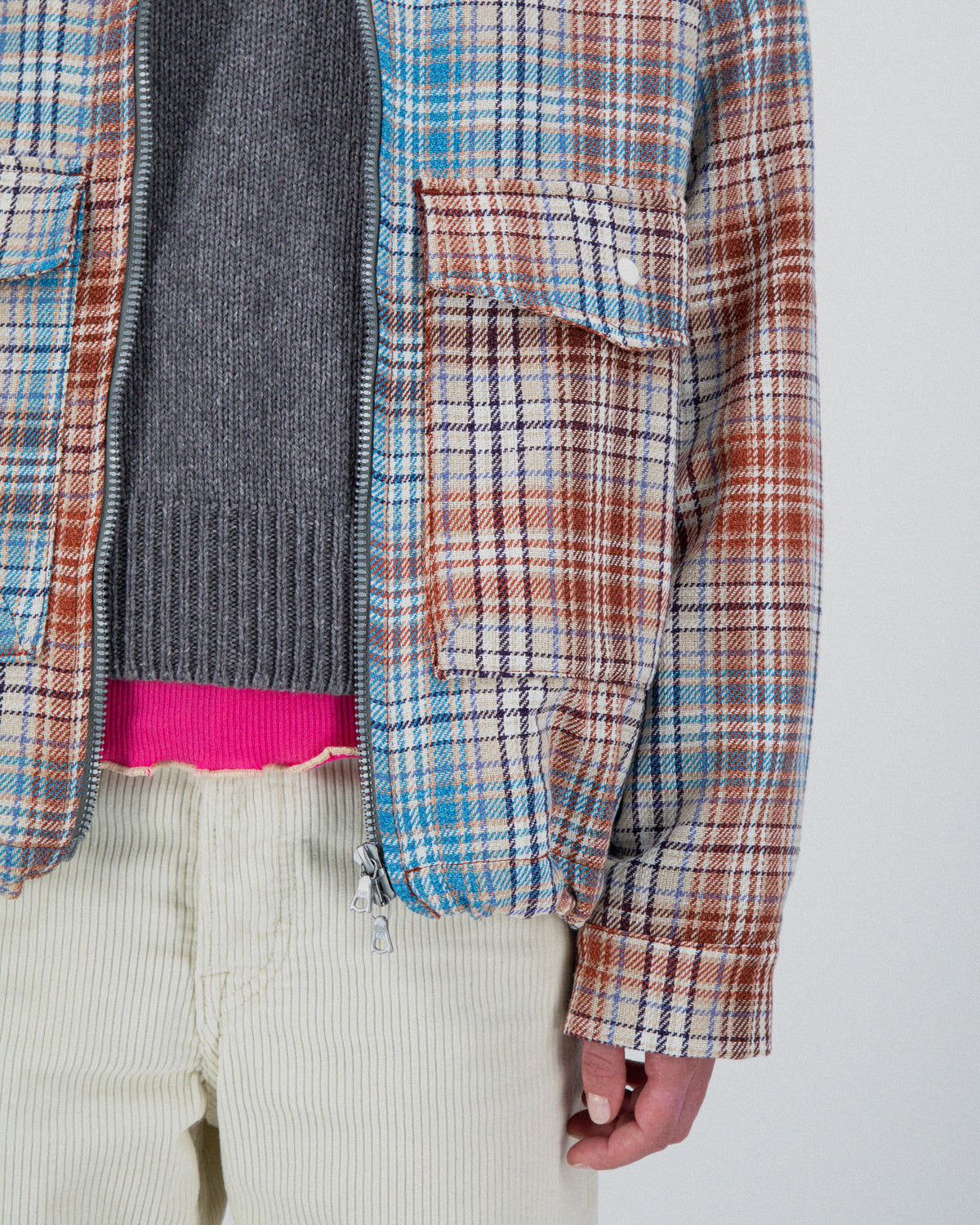 Boxy Swing Jacket For Women - Japanese Twill Check - Sand (Women)