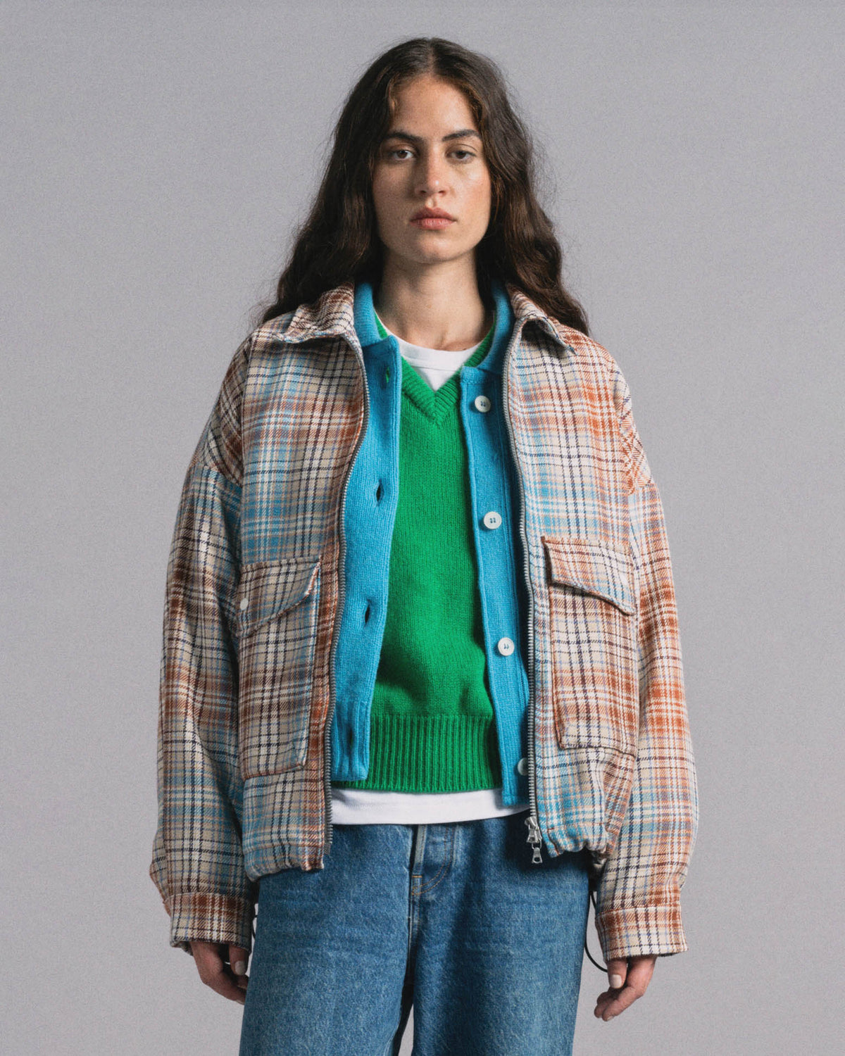 Boxy Swing Jacket For Women - Japanese Twill Check - Sand (Women)