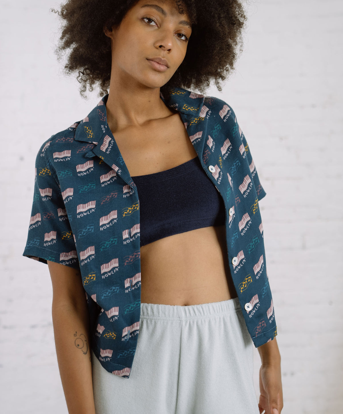 Cocktails For The Girls Please Shirt - Azzuro Howlin' Piano Hemp Print (Women)