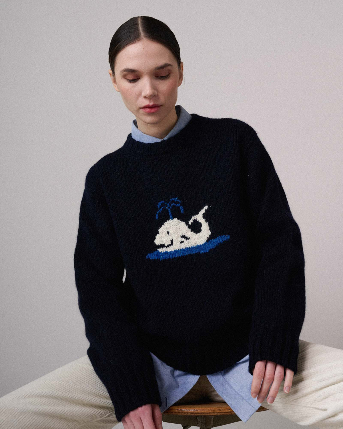 Floating Smiling Whale - Navy (Women)