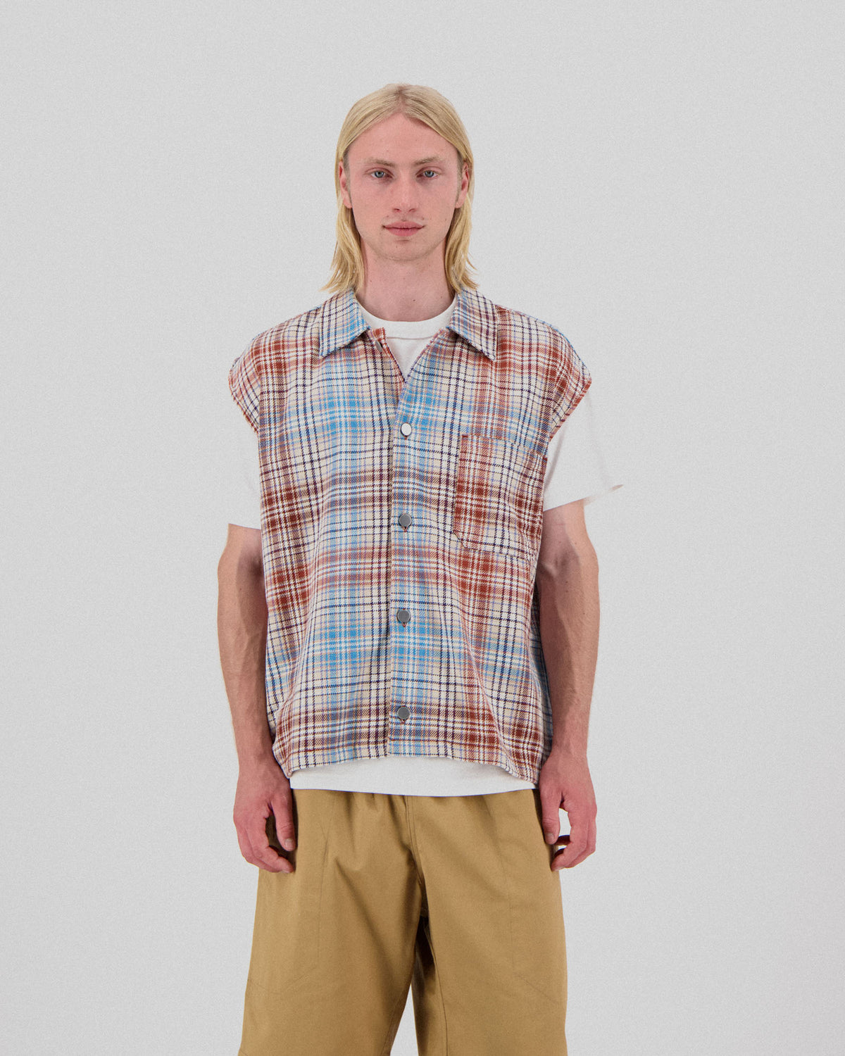 No More Sleeves Shirt - Japanese Twill Check - Sand