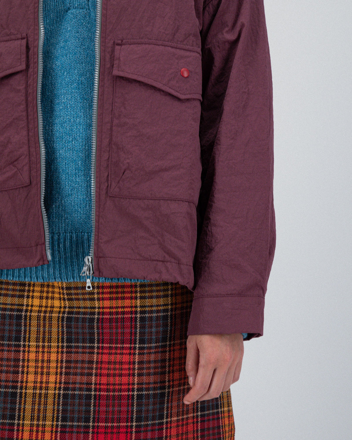 Boxy Swing Jacket For Women - Grungy Japanese Nylon Twill - Burgundy (Women)