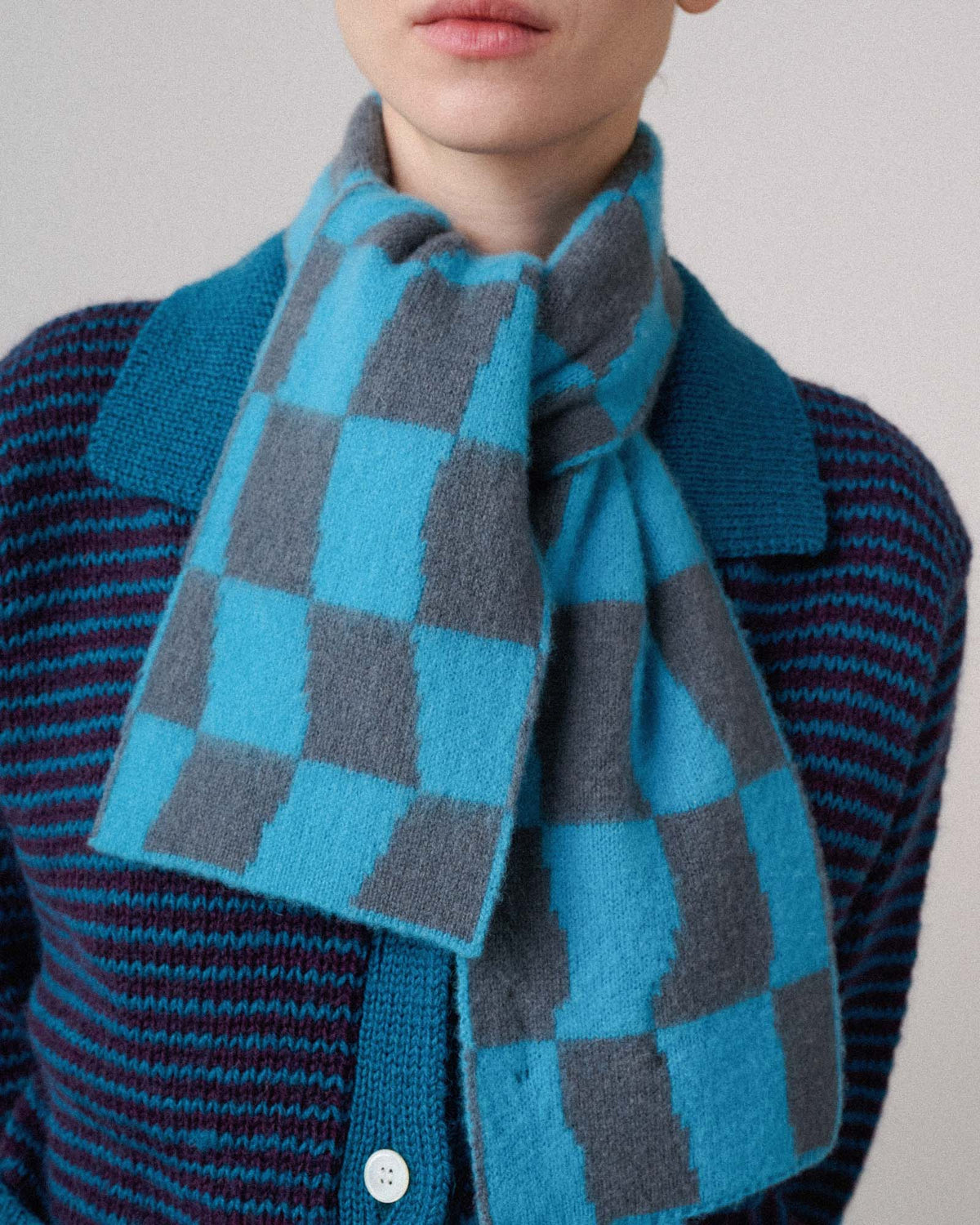 Mini Checkerboard Scarf - Aquamarine