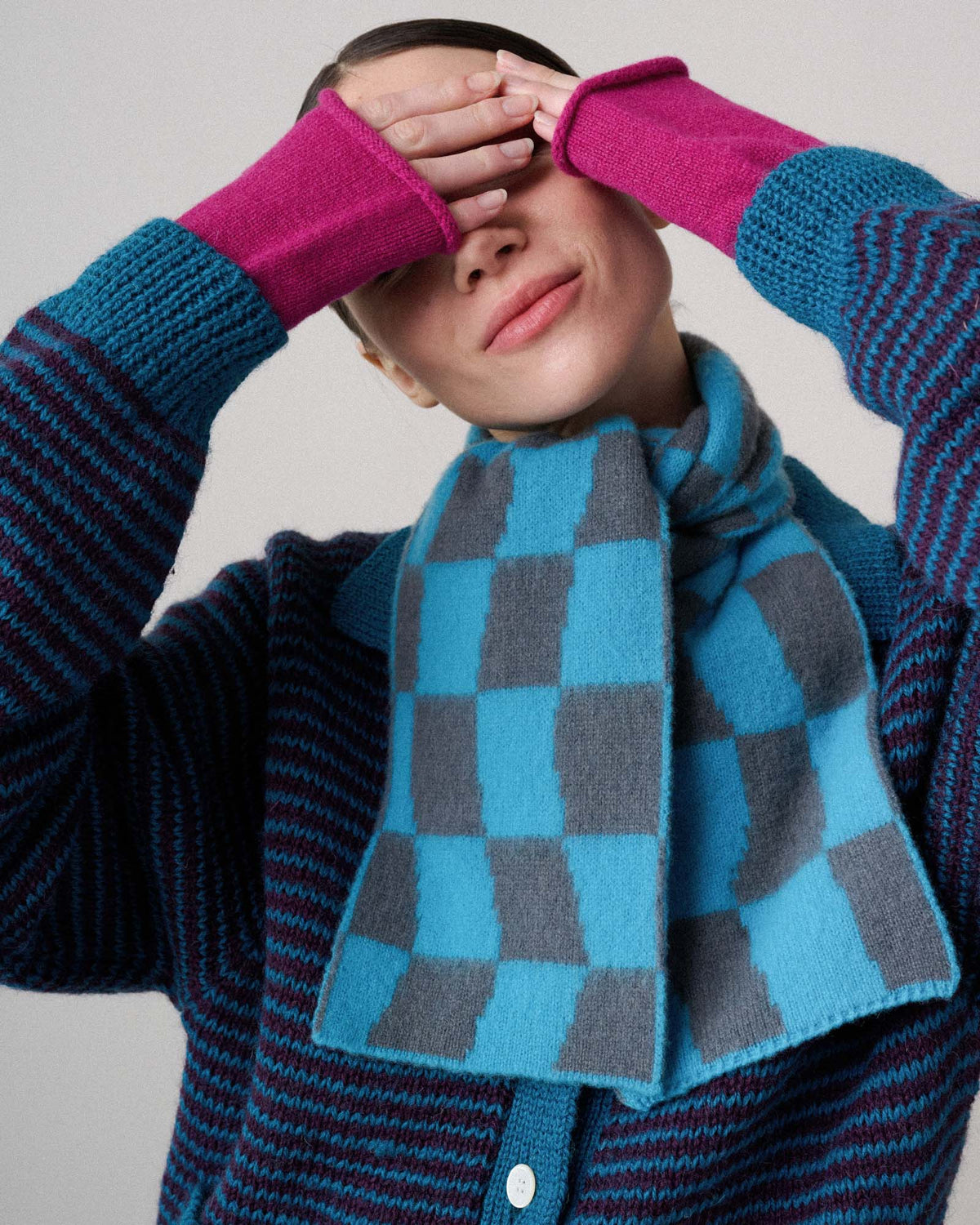 Mini Checkerboard Scarf - Aquamarine